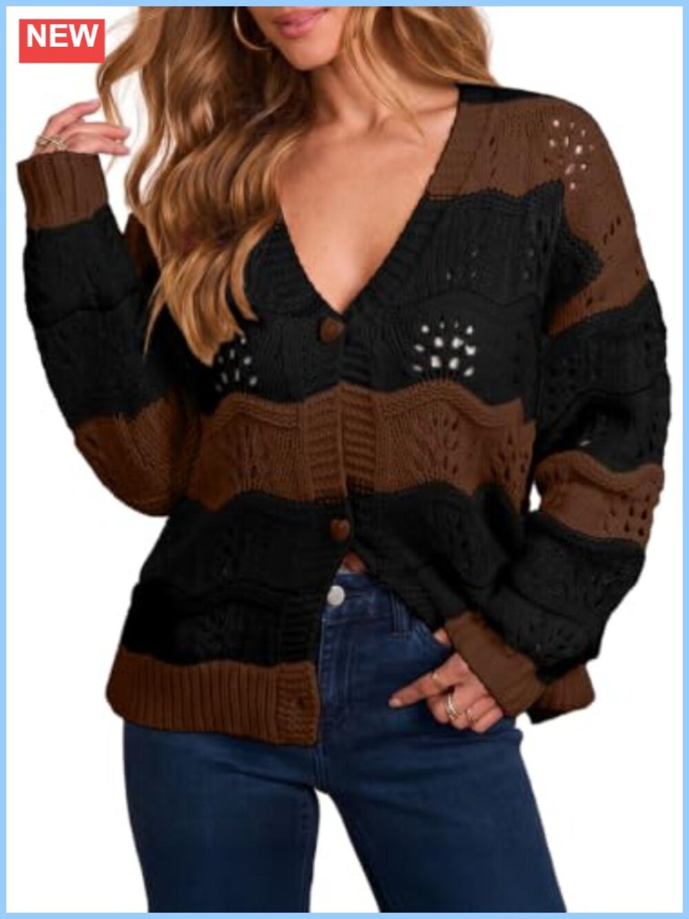 Womens Fuzzy Knit Cardigan Button Down Sweater Oversized V Neck